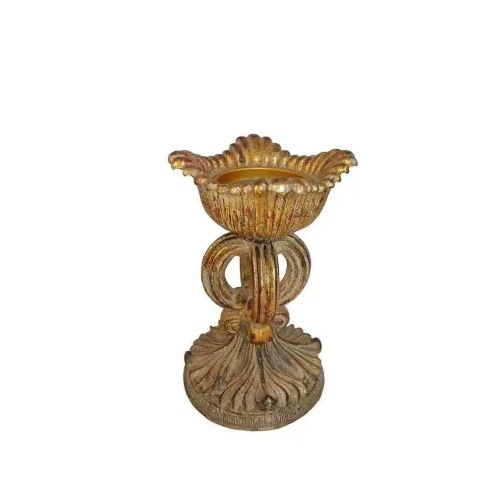 Distressed Pedestal Pillar Candle Holder Brown Brushed Gold Contemporary
